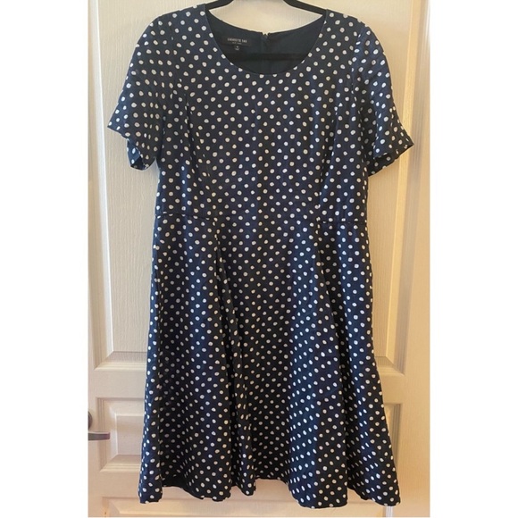 LAFAYETTE 148 NY Polka-Dot Short Sleeve Dress in Blue & White - 12 - Picture 1 of 16